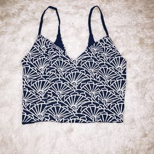 Design Lab navy crop top with white shell design